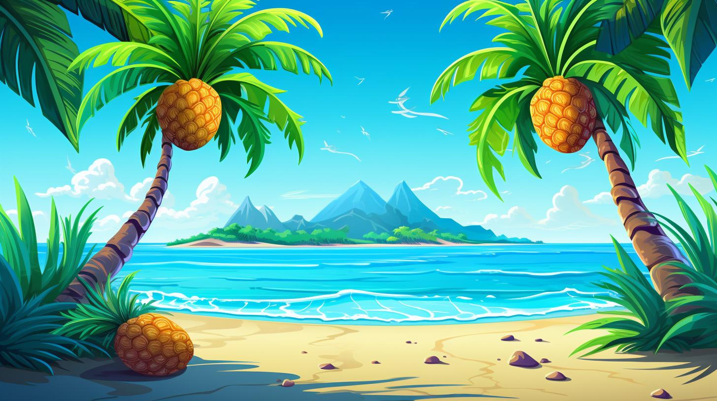 Cute summer beach scene with palm trees and ocean waves for iPads