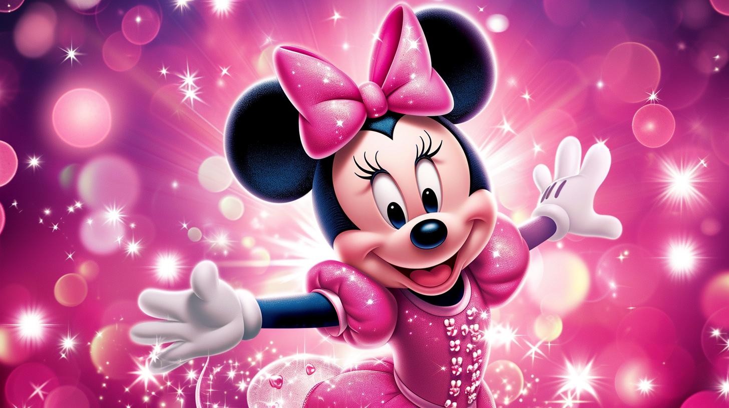 Pastel pink background with Minnie Mouse in polka dots
