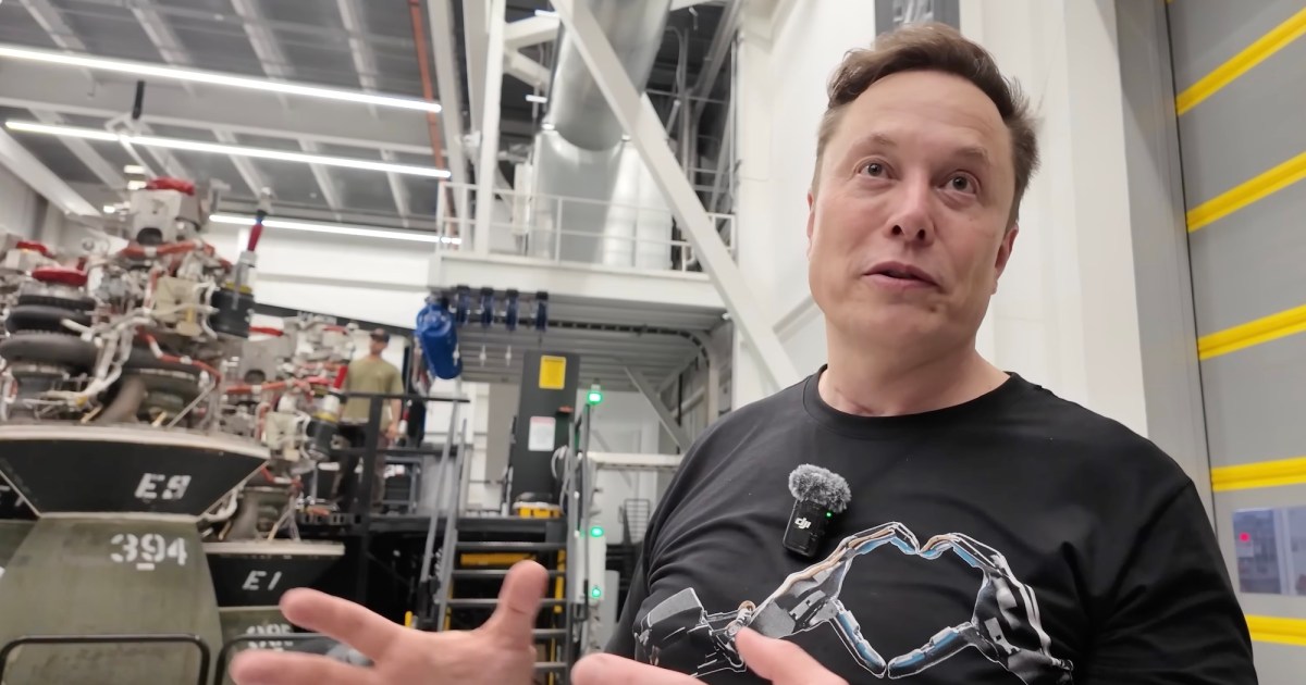 Elon Musk gives a tour of SpaceX Starfactory rocket site
