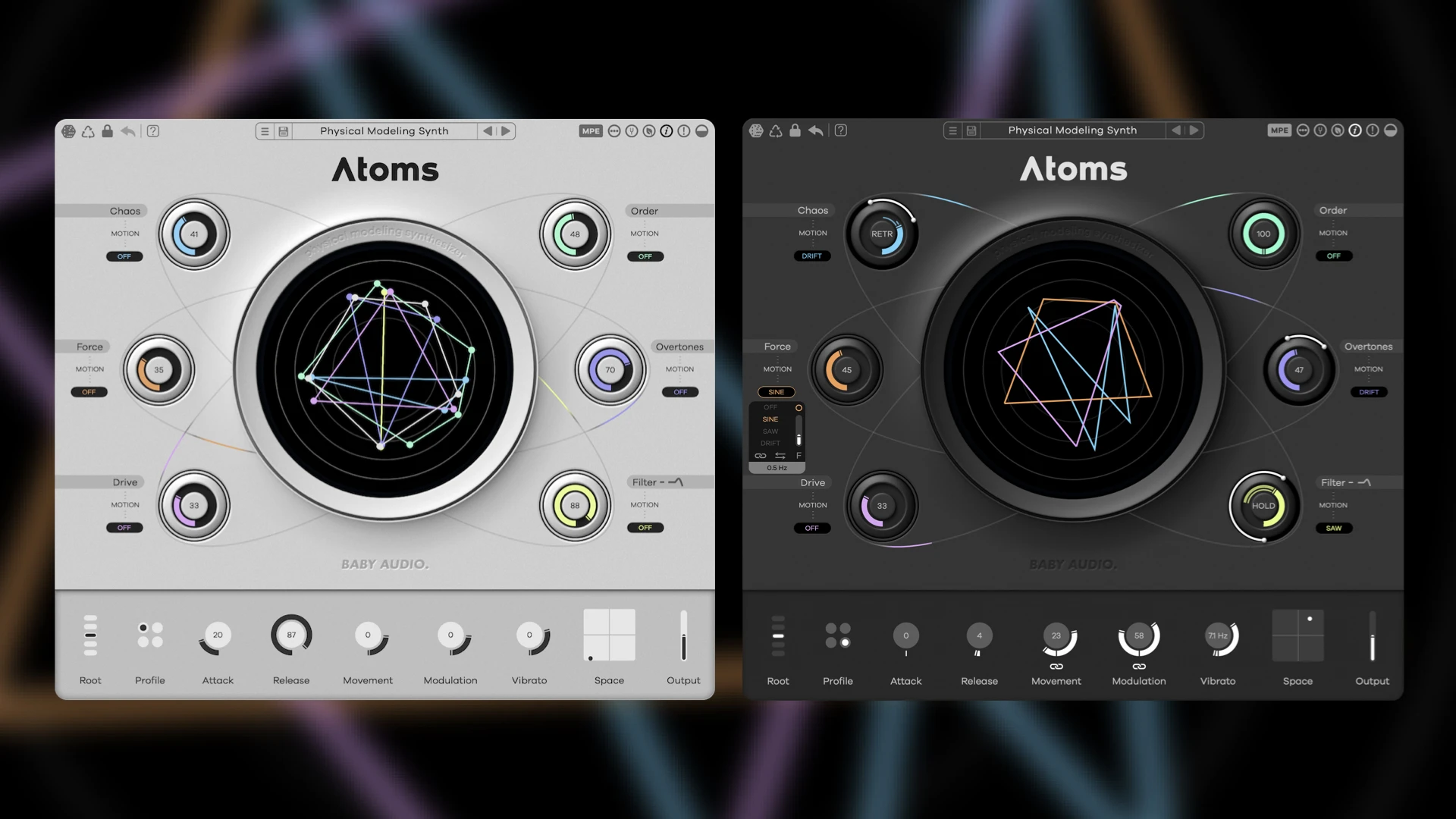 Baby Audio Atoms, mass spring physical modeling Synthesizer available for macOS, Win, and now iOS