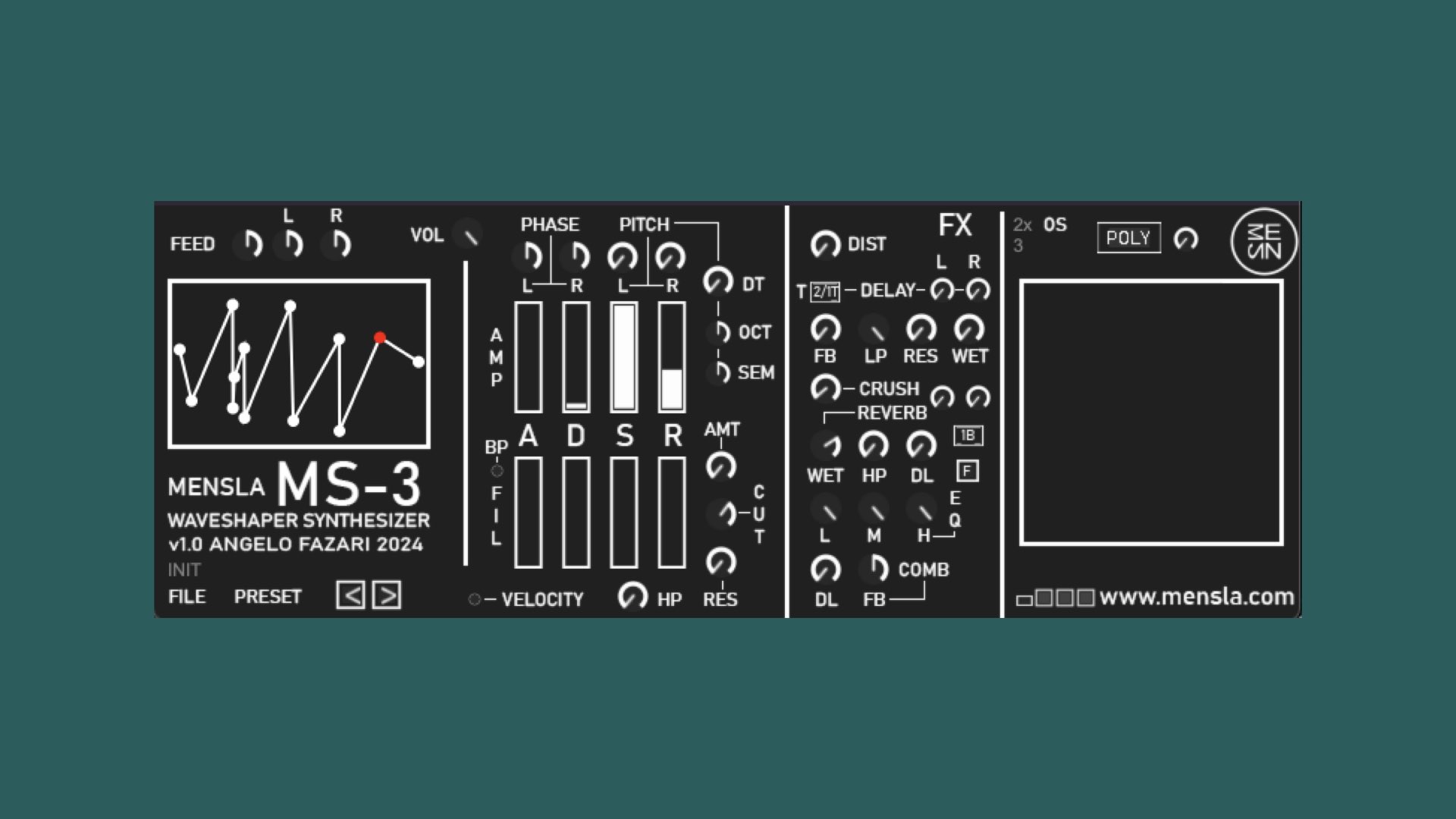 Mensla MS-3, free waveshaper Synthesizer plugin for macOS and Windows