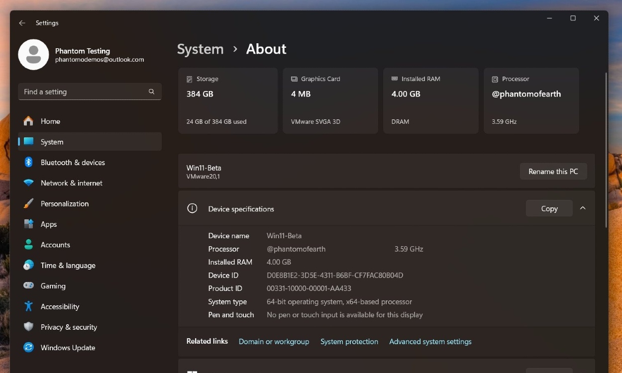 Windows 11 is Getting a Friendly About Page Featuring Key Hardware Specs